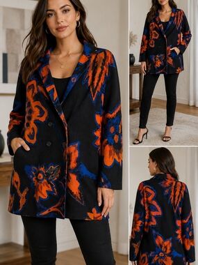 Banana Republic Black Blazer with Orange & Blue Floral Print